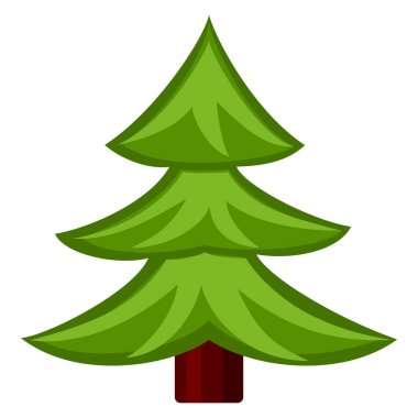 Renkli karikatür köknar ağacı. Parlak yeni yıl temalı vektör çizim simgesini, etiket, yama, etiket, işaret, rozet, sertifika veya hediye kartı dekorasyon için