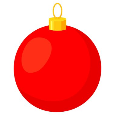 Renkli karikatür kırmızı Noel top. Xmas ağacı süsle. Yılbaşı temalı vektör çizim simgesini, etiket, yama, etiket, işaret, rozet, sertifika veya hediye kartı dekorasyon için