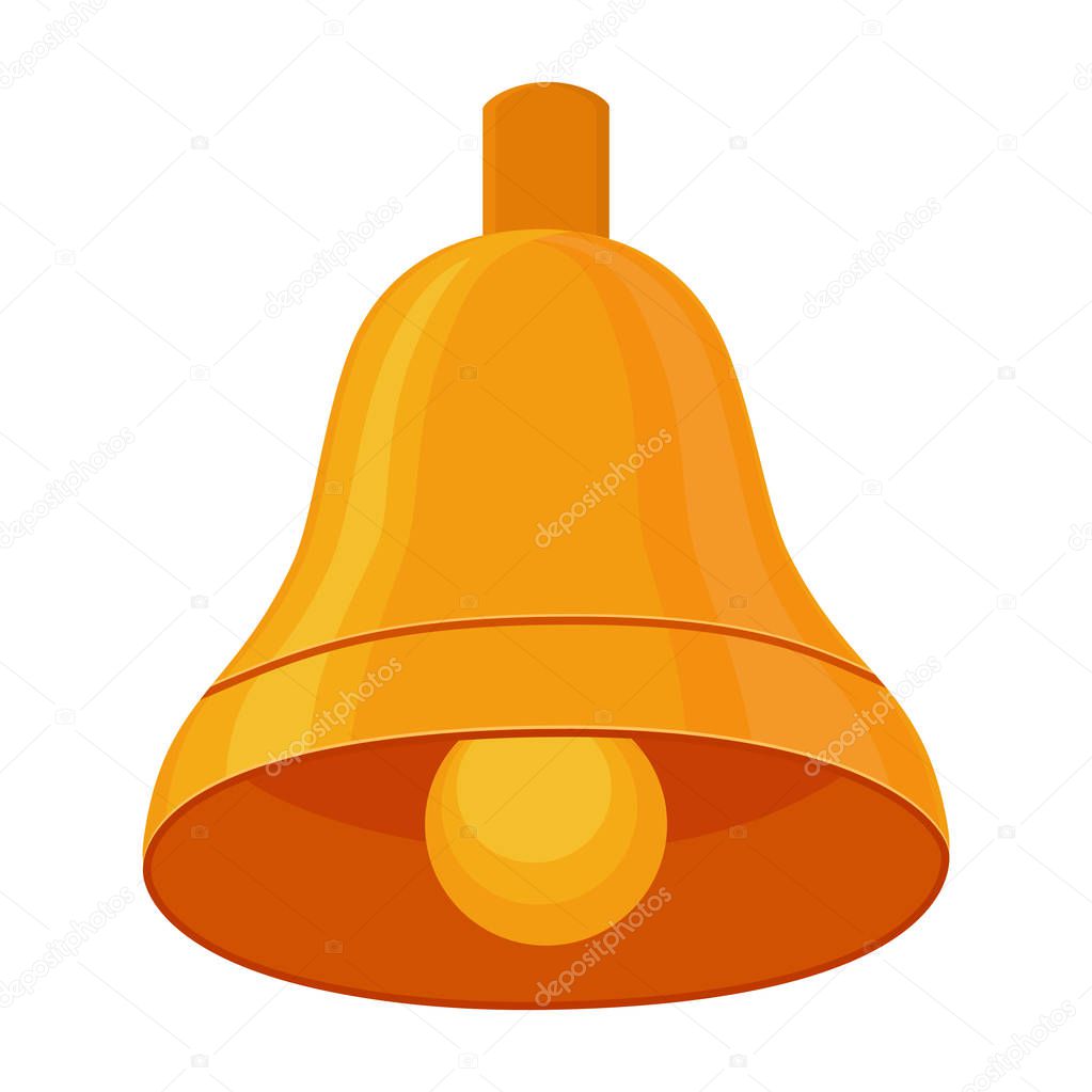Colorful cartoon school bell. Graduation themed vector illustration for icon, sticker, patch, label, sign, badge, certificate or gift card decoration