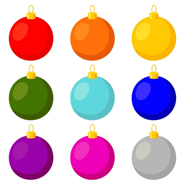 Ensemble de boule de Noël multicolore dessin animé coloré — Image vectorielle