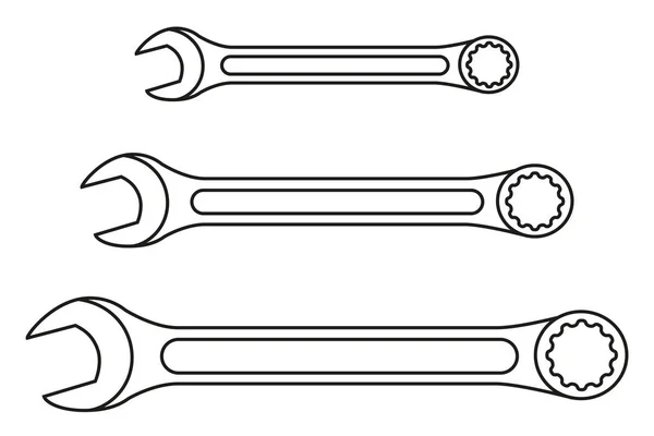 Line art black and white wrench set — Stock Vector