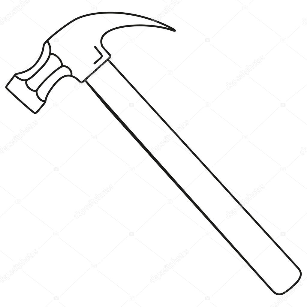 Line art black and white claw hammer. Handyman tool for home repair. Construction themed vector illustration for icon, logo, sticker, patch, label, sign, badge, certificate or flayer decoration