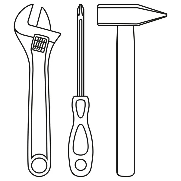 라인 아트 검정과 흰색 간단한 도구 키트 세트 — 스톡 벡터