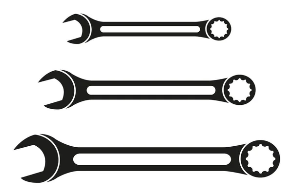 Black and white wrench silhouette set — Stock Vector