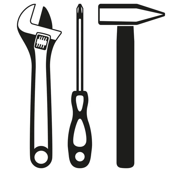 Conjunto Silueta Kit Herramientas Simple Blanco Negro Herramienta Handyman Para — Vector de stock