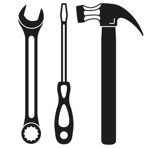 Schwarz Weißes Silhouetten Set Heimwerker Einfaches Werkzeug Für Die Reparatur — Stockvektor