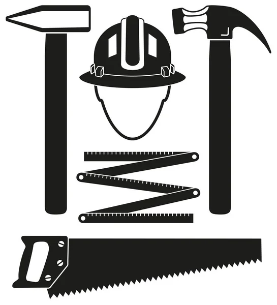 Black and white 5 handyman tools silhouette set — Stock Vector