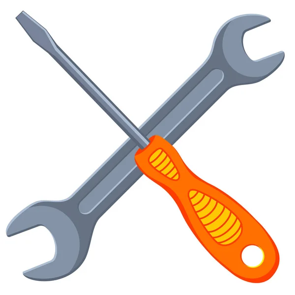 Colorful cartoon white screwdriver wrench cross — Stock Vector