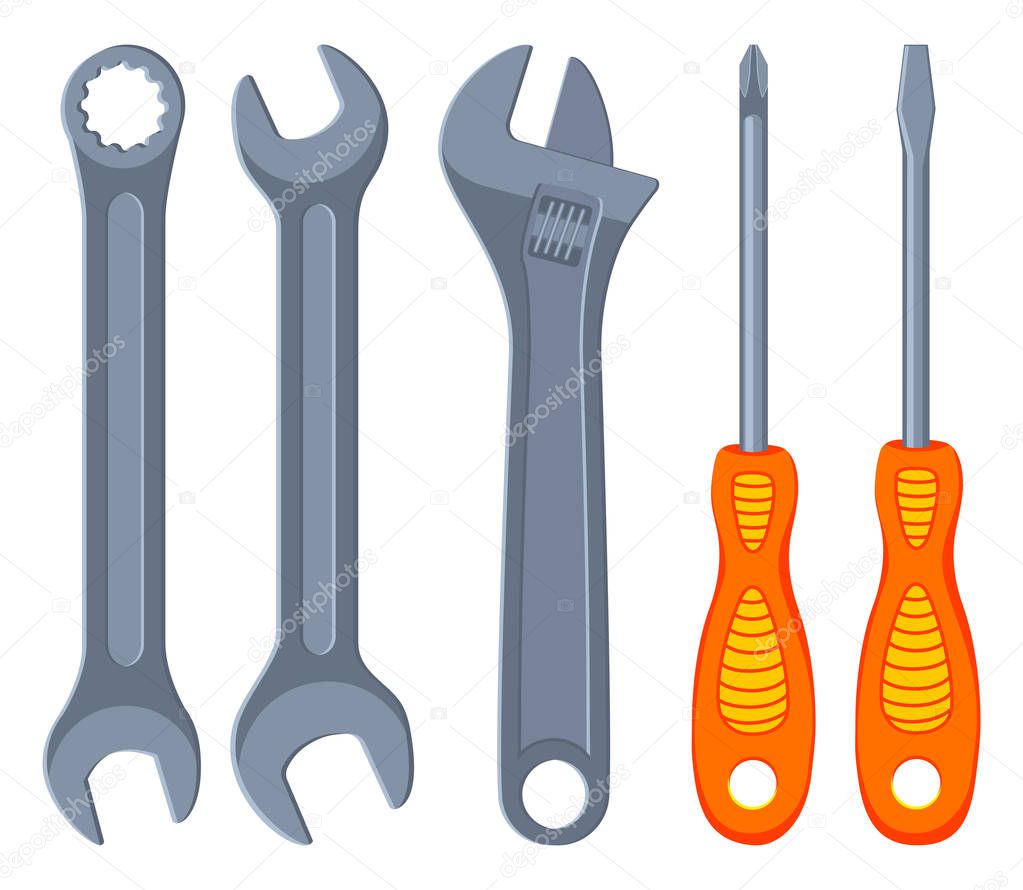 Colorful cartoon wrench screwdriver set