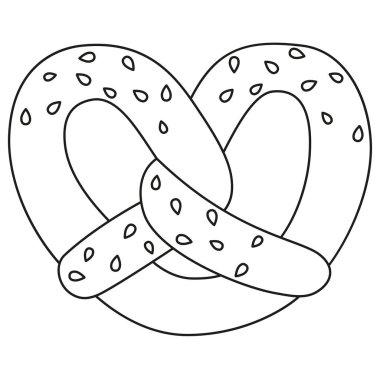 Susam tohumu ile hat sanat siyah beyaz simit. Yetişkinler ve çocuklar için boyama kitabı sayfası. Oktoberfest festival temalı vektör çizim simgesini, etiket, rozet, sertifika veya reklam afiş dekorasyon için