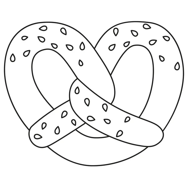 Line Art Pretzel Blanco Negro Con Semilla Sésamo Página Para — Archivo Imágenes Vectoriales