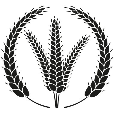 Siyah ve beyaz olgun buğday kulak çelenk siluet