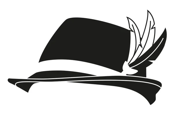 Silueta de sombrero de plumas alemán blanco y negro — Vector de stock