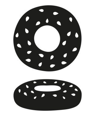 Siyah ve beyaz simit ön görünüm siluet.