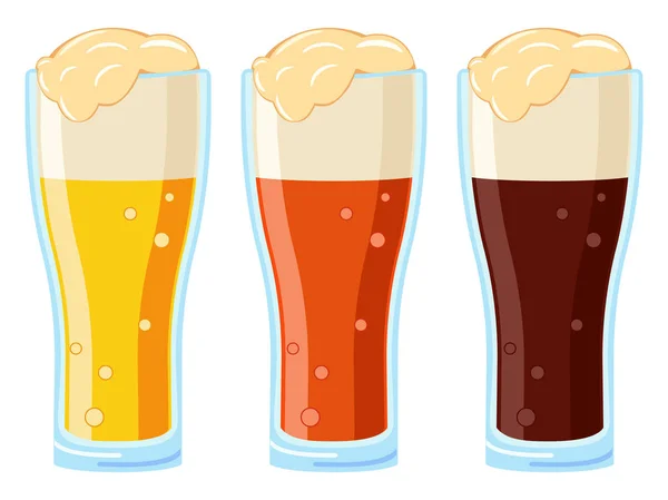 彩色卡通不同啤酒型玻璃 — 图库矢量图片