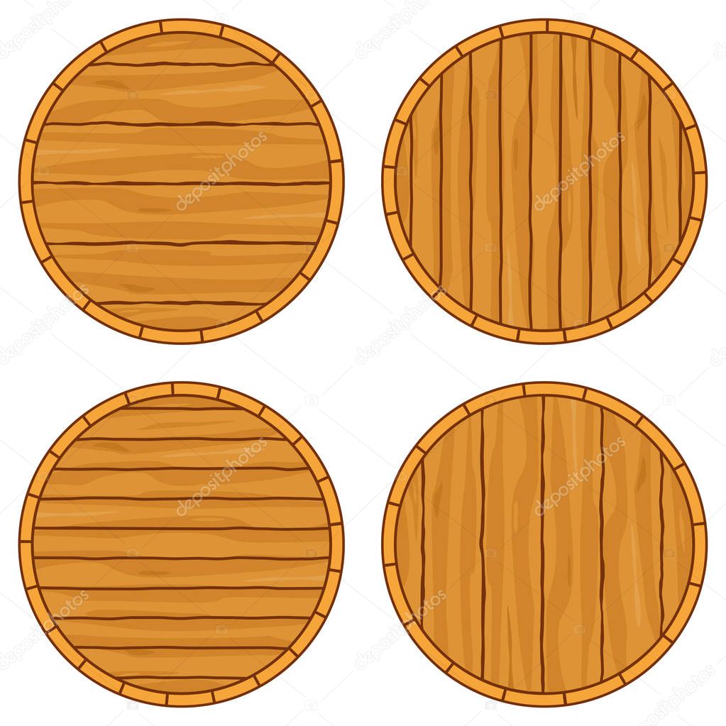 Cartoon barrel top set with copy space. Template for ad sign. Alcoholic beverage themed vector illustration for poster, leaflet, certificate, flayer, brochure or invitation background