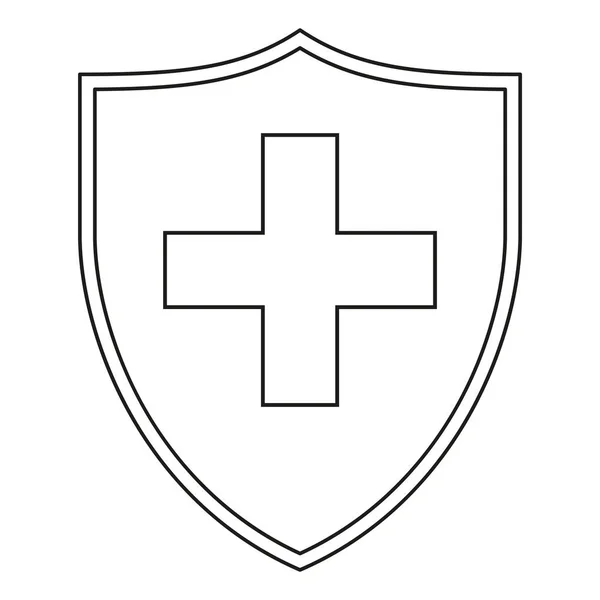 Linha de arte escudo preto e branco com cruz médica —  Vetores de Stock