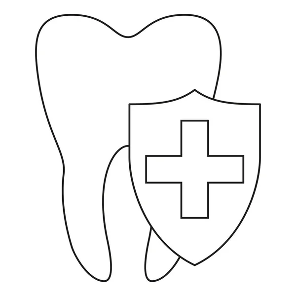 Bouclier noir et blanc Line art protégeant les dents — Image vectorielle