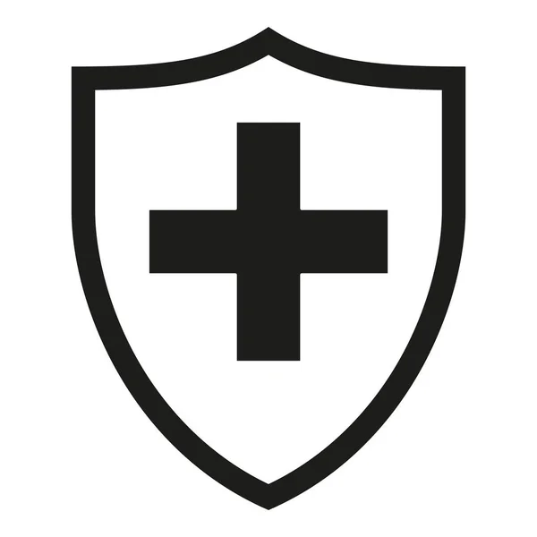 Escudo blanco y negro con silueta de cruz médica — Vector de stock