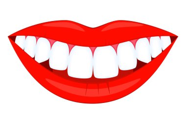 Renkli karikatür sağlıklı gülümseme. Zamanında dentalcare kavramı. Diş Bakımı vektör çizim simgesini, etiket, logo, damga, etiket, rozet, sertifika, broşür ve afiş dekorasyon için