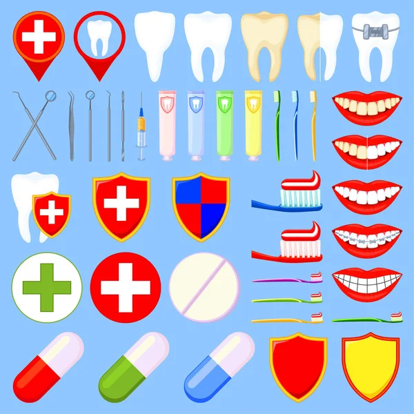 Colorido de dibujos animados dental 42 elementos conjunto — Vector de stock