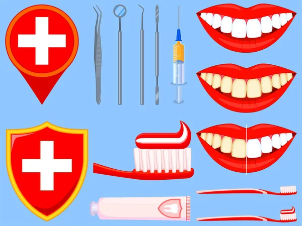Colorido conjunto de cuidado dental de dibujos animados — Vector de stock