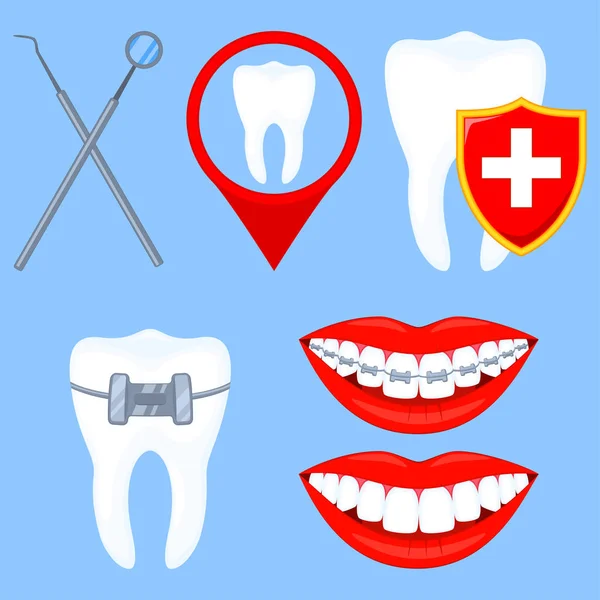 Conjunto de check-up clinick dental desenhos animados coloridos —  Vetores de Stock