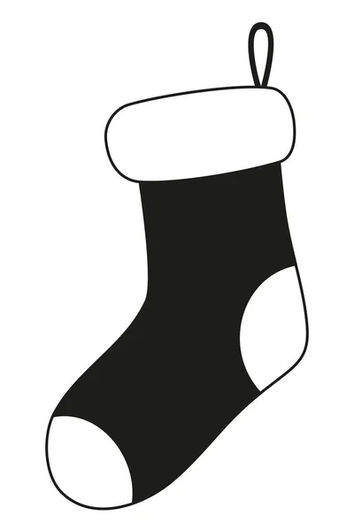 Fekete-fehér karácsonyi zokni sziluett — Stock Vector