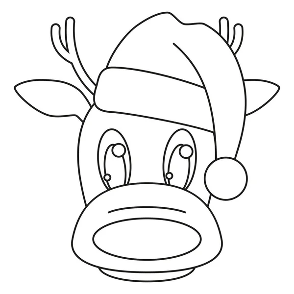 Linea art bianco e nero testa di renna in cappello — Vettoriale Stock