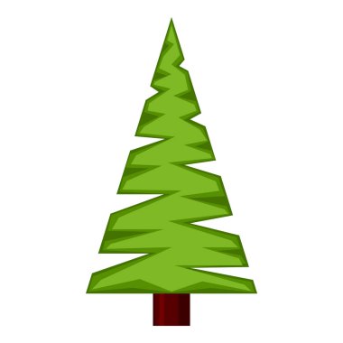 Renkli karikatür üçgen köknar ağacı. Noel simgesi herdem yeşil bitki. Yeni yıl tatili temalı simge, eklenti, etiket, rozet, sertifika veya hediye kartı dekorasyon illüstrasyon vektör