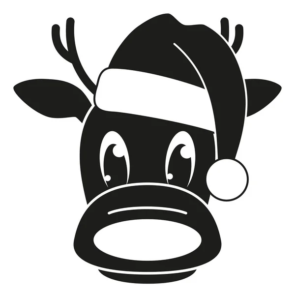 黒と白の帽子のシルエットでトナカイ頭 面白い休日マスコット アイコン スタンプ ラベル バッジ 証明書またはギフト カードの装飾のためのクリスマス テーマにしたベクター イラスト — ストックベクタ