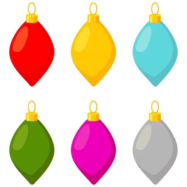 Bunte Cartoon Weihnachtsbaumschmuck Set Verzierte Glaskugeln Weihnachtsfeiertag Thematische Vektorillustration Für — Stockvektor