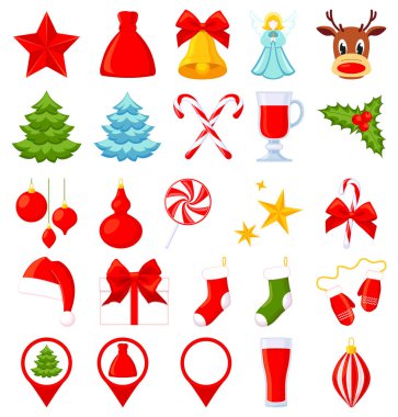 25 renkli karikatür Noel öğeleri.