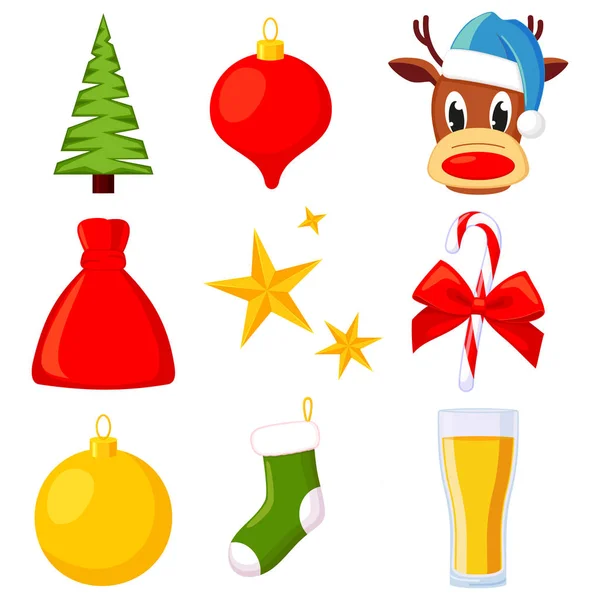 9 éléments colorés de Noël de dessin animé ensemble . — Image vectorielle