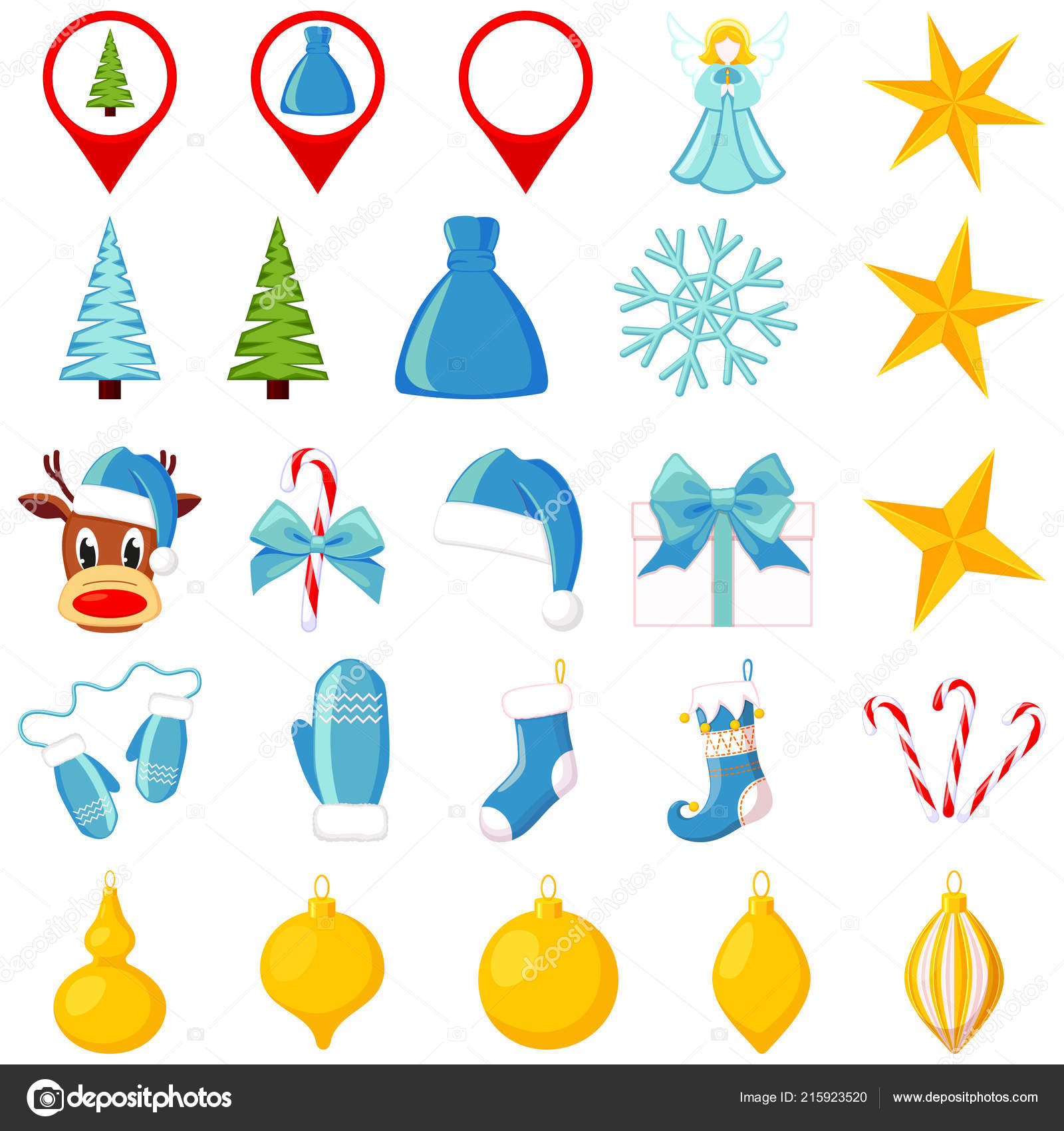 25蓝色和黄色动画片圣诞节元素. 图库矢量图©bessyana 215923520