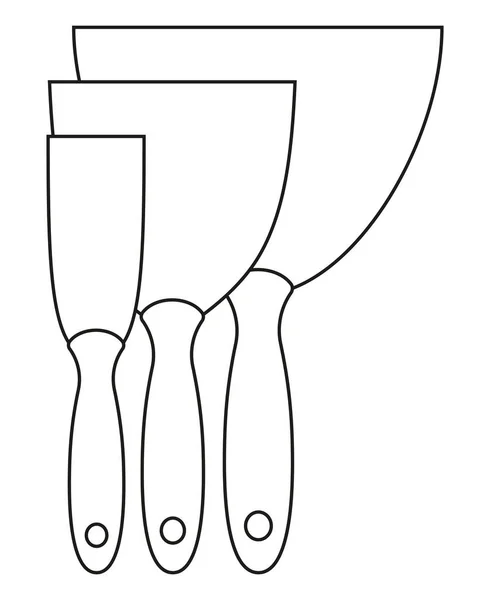 Line art black and white construction spatula set — Stock Vector