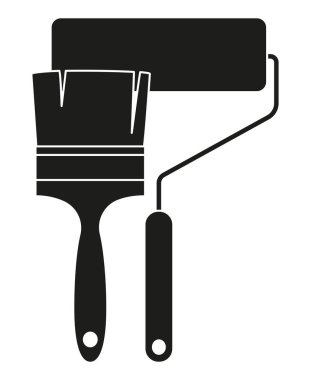 Siyah ve beyaz boya rulo ve fırça siluet