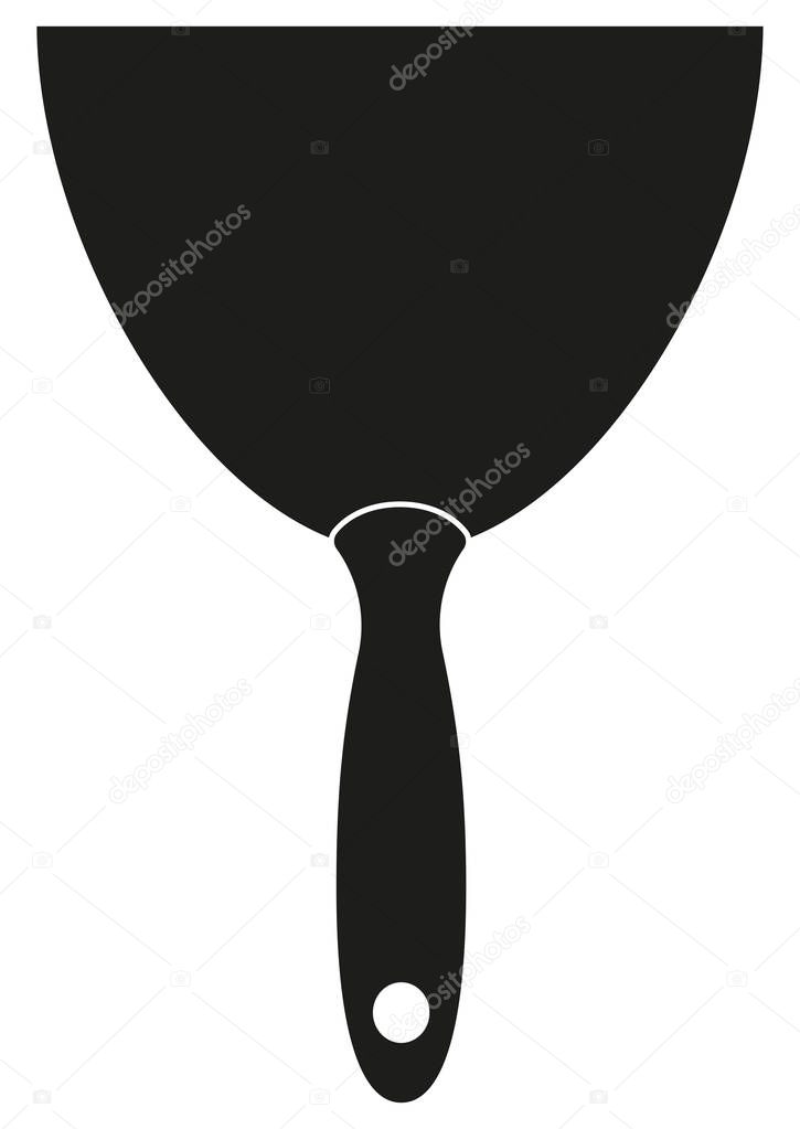 Black and white whide metal spatula silhouette. Handyman tool for home repair. Construction themed vector illustration for icon, logo, sticker, patch, label, badge, certificate or flayer decoration