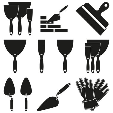 Siyah beyaz 9 duvar inşaat siluet öğesi