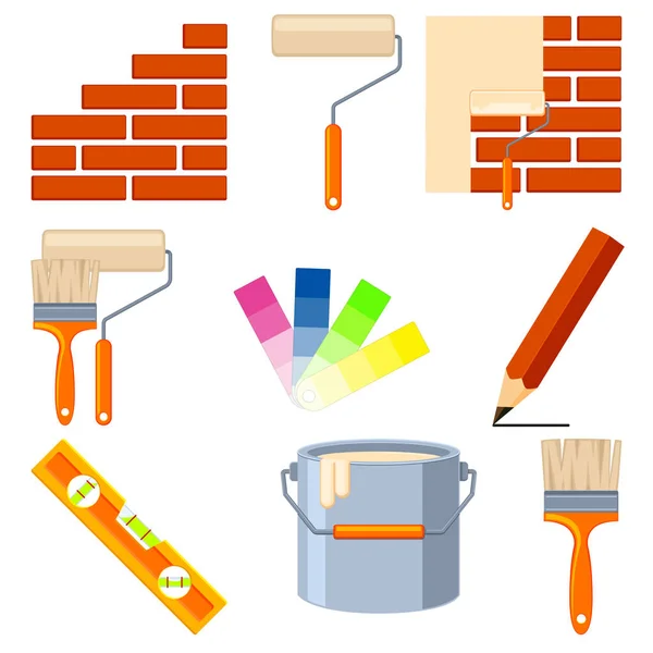 Kleurrijke cartoon 9 muur wijzigen van de afbeeldingskleur elementen instellen — Stockvector