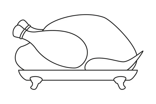 라인 아트 검정과 흰색 로스트 터키 — 스톡 벡터