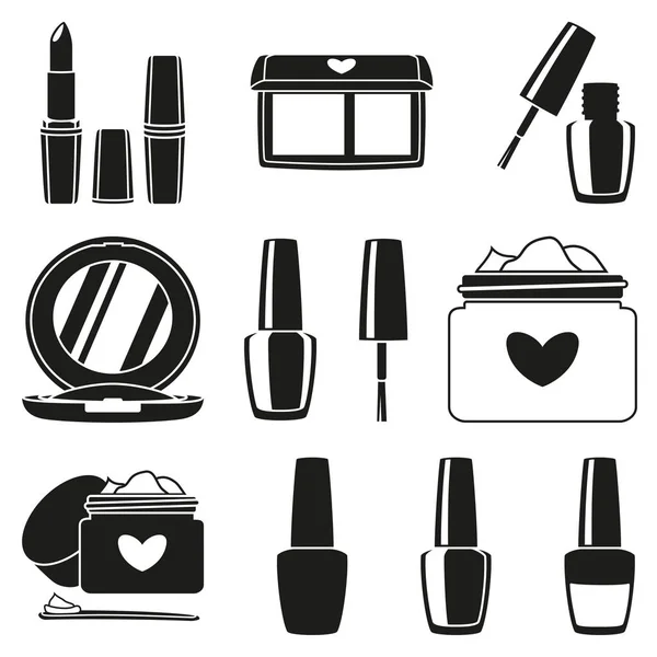 11 elementos de silueta de maquillaje blanco y negro — Archivo Imágenes Vectoriales