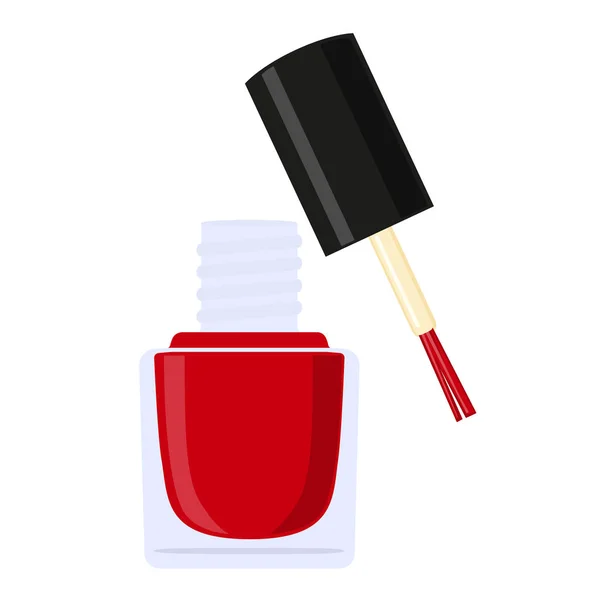 Botella colorida de esmalte de uñas rojo abierto de dibujos animados — Archivo Imágenes Vectoriales