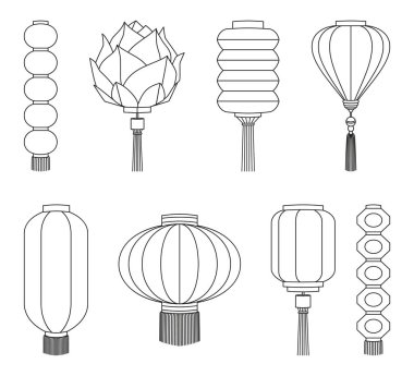 Siyah-beyaz sanat Çince fener küme satır