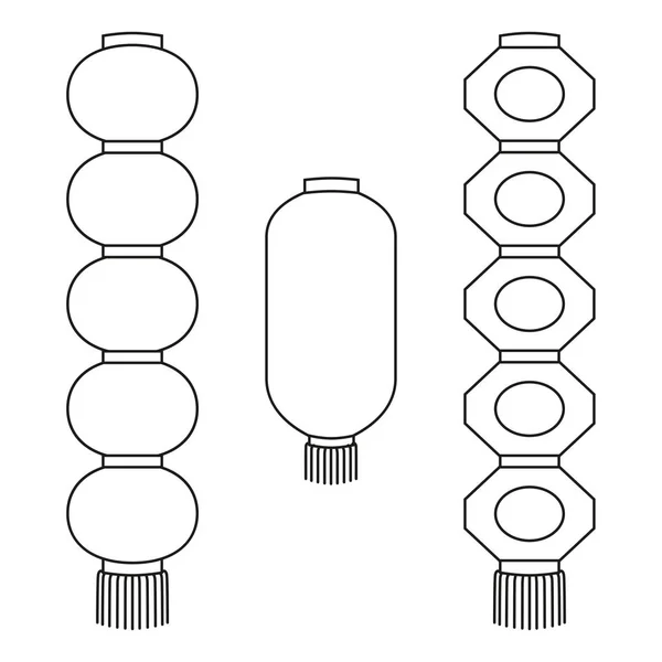 Linha arte preto e branco chinês conjunto lanterna de papel —  Vetores de Stock