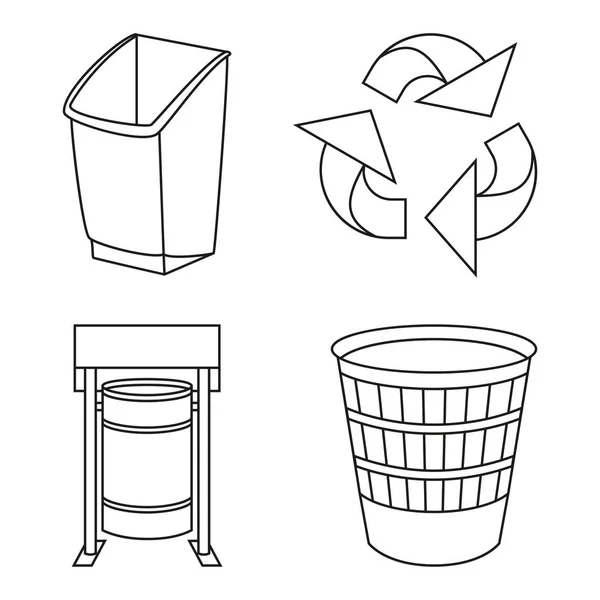 Juego de basura de reciclaje en blanco y negro de Line art — Archivo Imágenes Vectoriales