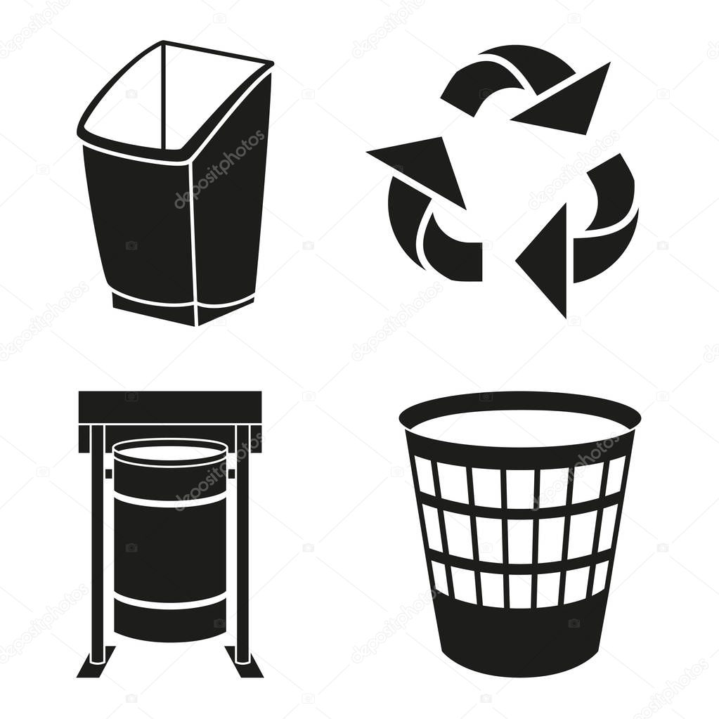 Black and white recycling garbage silhouette set