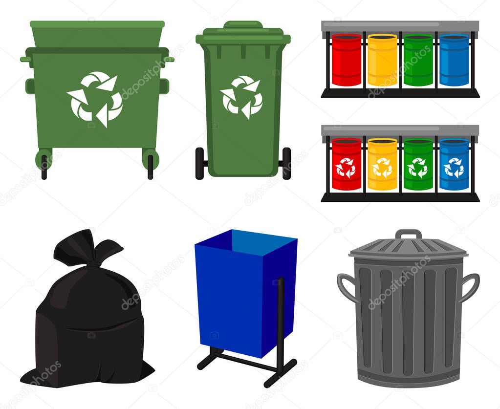 Colorful cartoon trash element collection