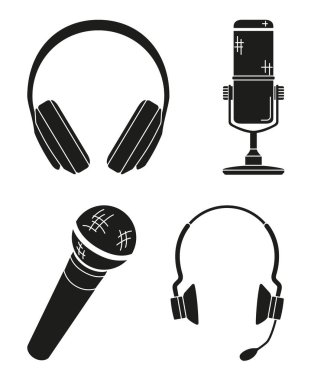 Siyah ve beyaz çeşitli kulaklık koleksiyonu