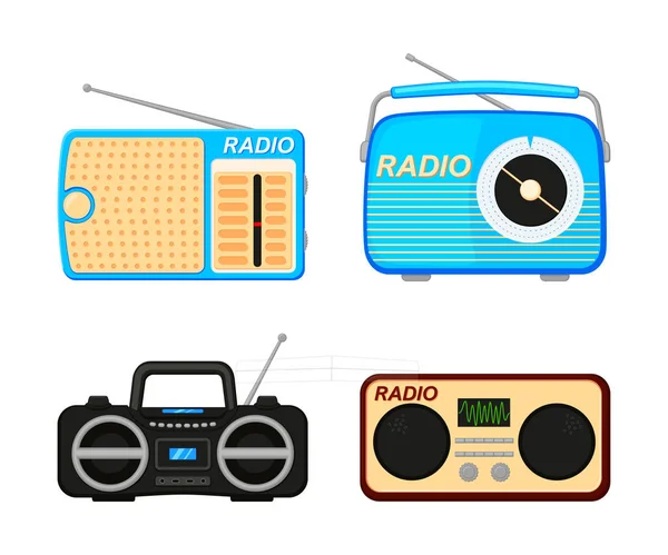 Conjunto de elementos de rádio de desenhos animados coloridos —  Vetores de Stock